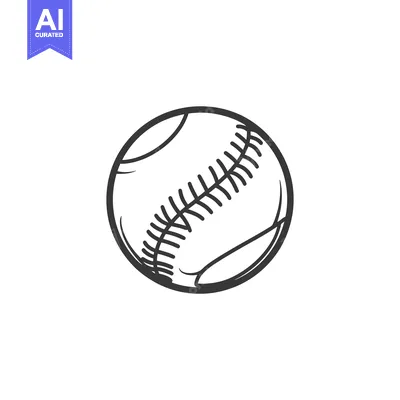 Aset desain premium: A black and white illustrated drawing of a baseball