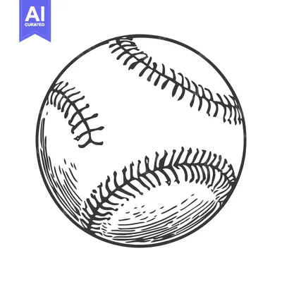 Premium design asset: A monochrome drawing of a baseball with stitching details