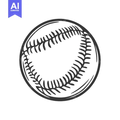 Aset desain premium: A black and white illustration showing a single baseball in view