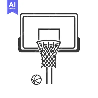 Aset desain premium: Basketball hoop and ball icon in black and white
