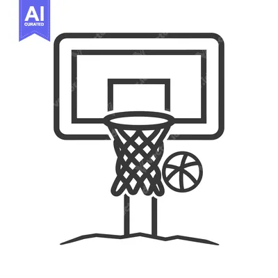 Popular premium asset: Basketball hoop with ball and net in a black and white outline