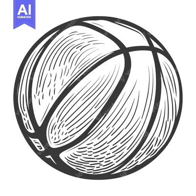 Aset desain premium: An illustrated black and white image of a basketball