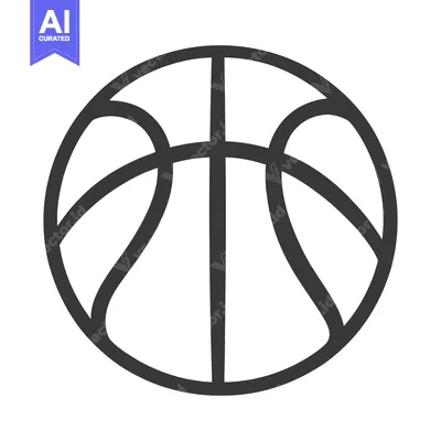 Aset desain premium: A simplistic illustration depicting a black basketball on a white back
