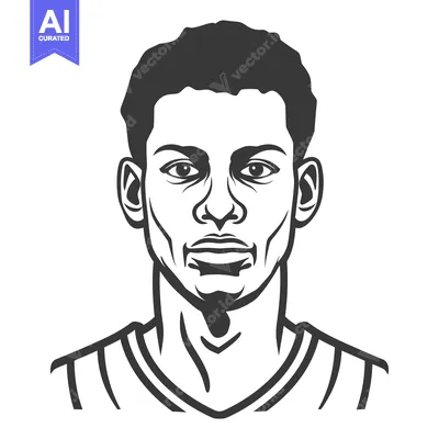 Aset premium populer: A detailed grayscale illustration presents a young man facing forward