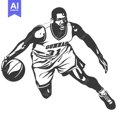 Premium design asset: A Black And White Illustration Of A Basketball Player Dribbling