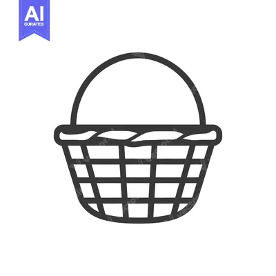 A simple drawing of a woven basket with a handle