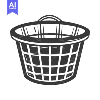Premium design asset: Simple black and white laundry basket illustration with integrated han