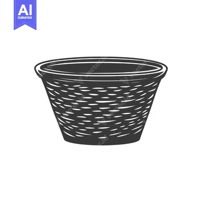 Premium design asset: A detailed illustration of a small woven wicker basket on white backgr