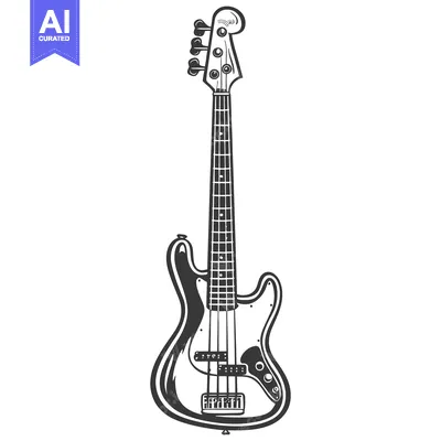 Popular premium asset: A monochrome illustration of an electric bass guitar displayed