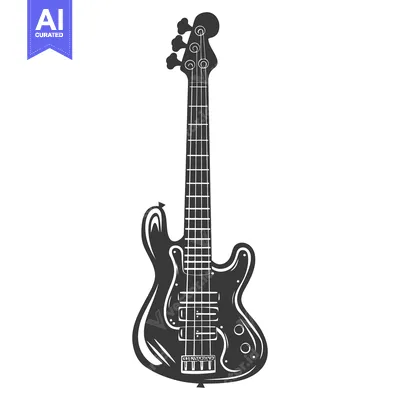 Aset premium populer: A black and white illustration shows a bass guitar instrument