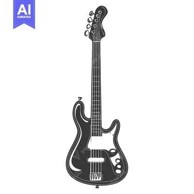 Popular premium asset: A monochrome illustration depicts a four string bass guitar instrument