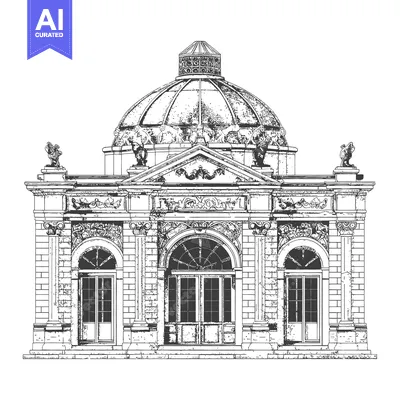 Premium design asset: A classically designed building with a dome on its roof