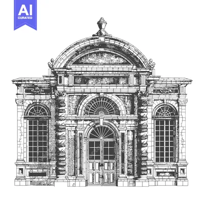 Aset desain premium: A detailed illustration of an ornate classical building