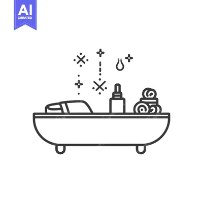 Aset premium populer: A bathtub and spa items represented in a simple icon design