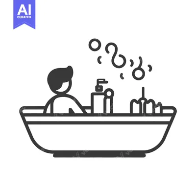 A simple monochrome illustration of a person taking a bath