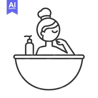 Aset premium populer: A woman taking a relaxing bath in a simple line drawing