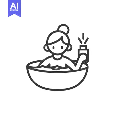 Aset desain premium: A woman relaxing in a bathtub holding a small object