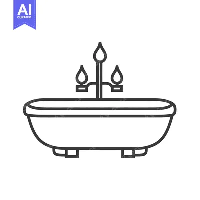 A simple line drawing of a freestanding bathtub and faucet