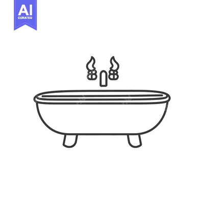 A simple outline drawing depicts a bathtub with a faucet