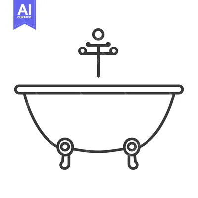 Aset premium populer: A detailed monochrome line art illustration of a bathtub fixture