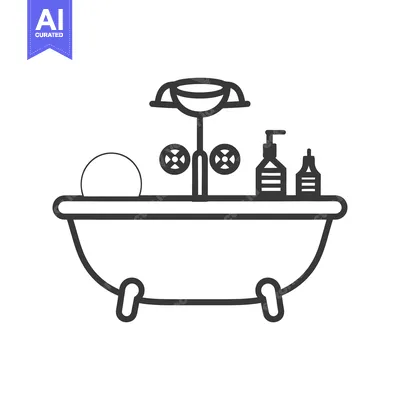 Simple illustration depicting a bathtub with fixtures and toiletries d