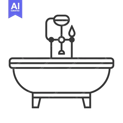 Popular premium asset: A simple line drawing depiction of a bathtub with faucet