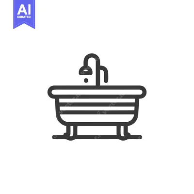 Aset premium populer: Minimalist Bathtub Icon: Simple Outline of Tub, Faucet, and Water Drop