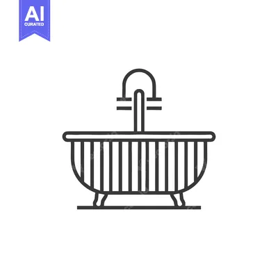 Premium design asset: Elegant Clawfoot Bathtub with Faucet: Minimalist Line Art Icon