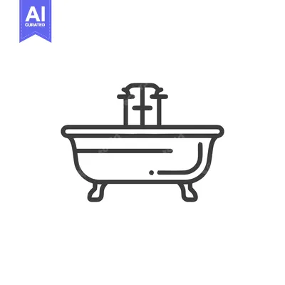 Minimalist Bathtub Icon with Faucet, Clean Line Art Style