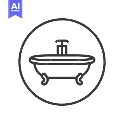 Aset desain premium: Minimalist Bathtub Icon in Circle, Clean Line Art Design