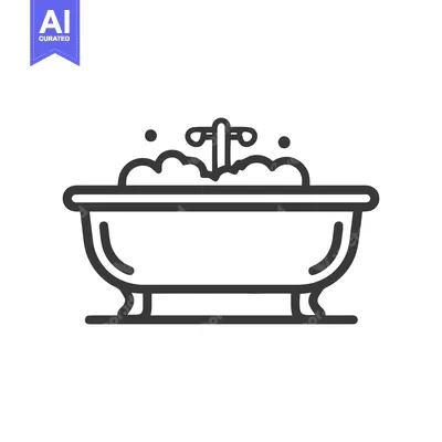 Premium design asset: Minimalist Bathtub Icon with Bubbles and Faucet, Dark Gray Outline