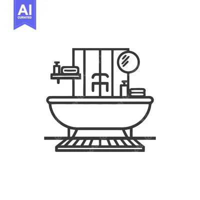 Aset premium populer: Minimalist Bathtub Icon with Accessories and Shower Screen in Outline