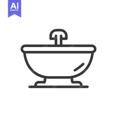 Aset desain premium: Simple Line Art Illustration of a Bathtub with Faucet