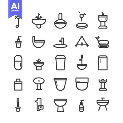 Aset desain premium: Bathroom and Kitchen Utensil Line Icon Set