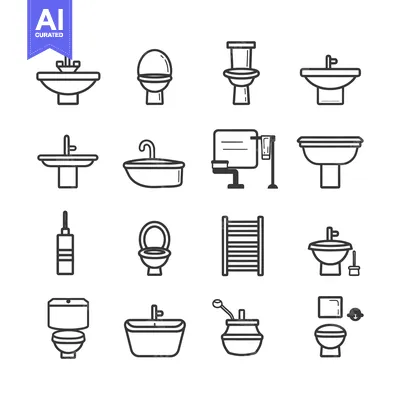 Premium design asset: Bathroom Fixture and Appliance Outline Icons