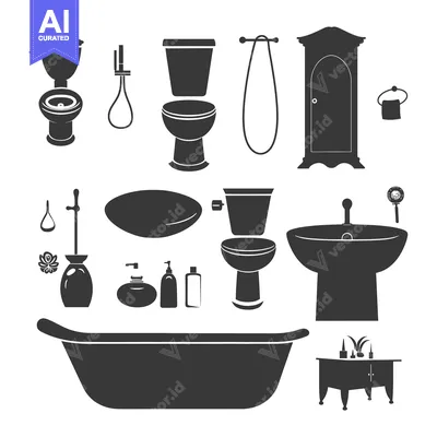 Aset desain premium: Bathroom Fixtures and Accessories Silhouettes