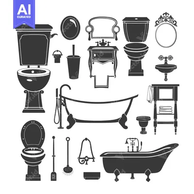 Aset premium populer: Bathroom Fixture Silhouettes, Including Toilets, Sinks, Tubs, Mirrors,