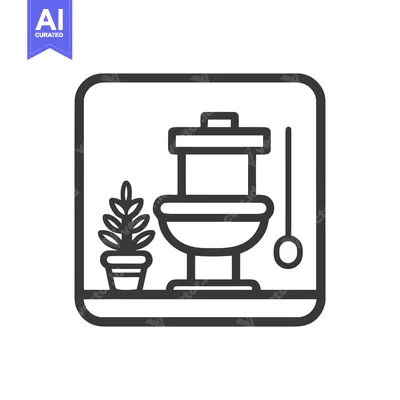Aset desain premium: Minimalist Bathroom Icon: Toilet, Plant, and Pull Chain in Frame