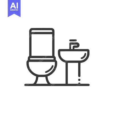 Aset desain premium: Minimalist Bathroom Icon: Toilet and Sink with Modern Line Art Design