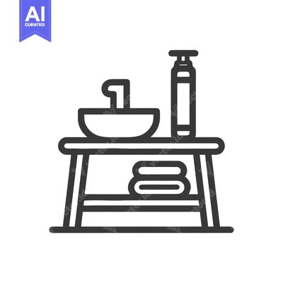 Aset desain premium: Simple Line Art of a Bathroom Vanity with Sink and Soap Dispenser