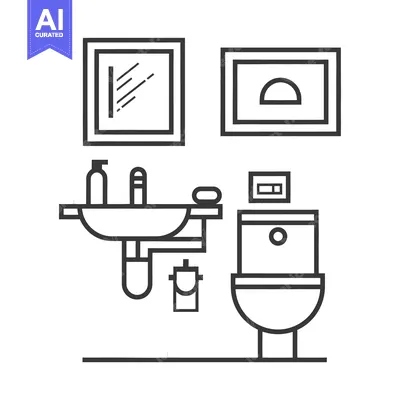 Aset desain premium: A simple black and white illustration of a bathroom interior