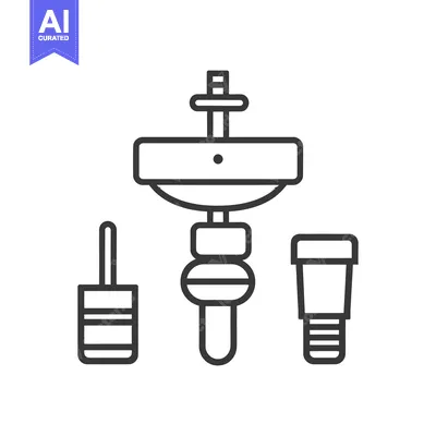 Aset desain premium: An outlined image depicting components of plumbing equipment accessori