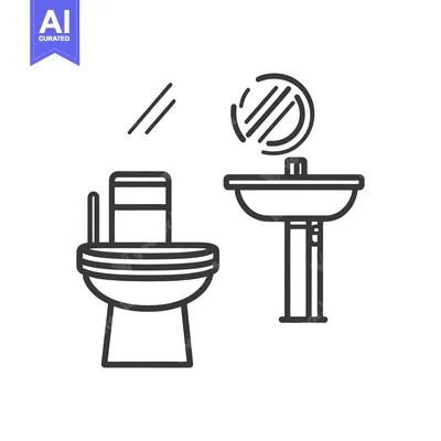 Aset desain premium: Simplified black and white illustration of bathroom fixtures arrangeme