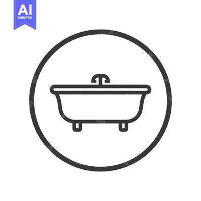 Minimalist Bathtub Icon in Circle, Clean Line Art Design, Modern Bathr