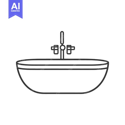 Aset premium populer: A simple black line drawing of a bathroom sink and faucet