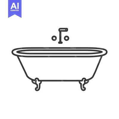 Aset desain premium: A simple black and white illustration of a bathtub and faucet