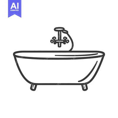 Aset premium populer: A simple black and white illustration depicting a bathtub and faucet