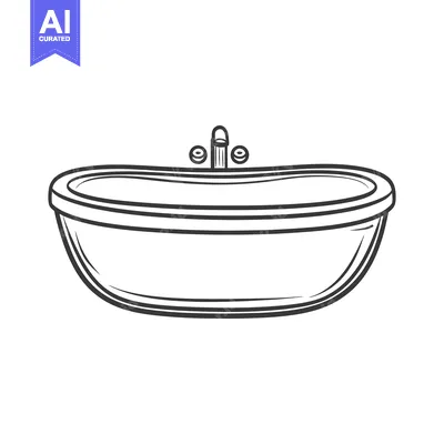 Aset desain premium: A Simple Illustrated Drawing Depicting a Bathtub and Faucet