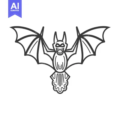 Aset desain premium: A stylized black illustration of a cartoon bat is shown