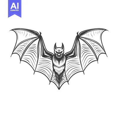 Aset desain premium: An illustration of a menacing bat with wide open wings